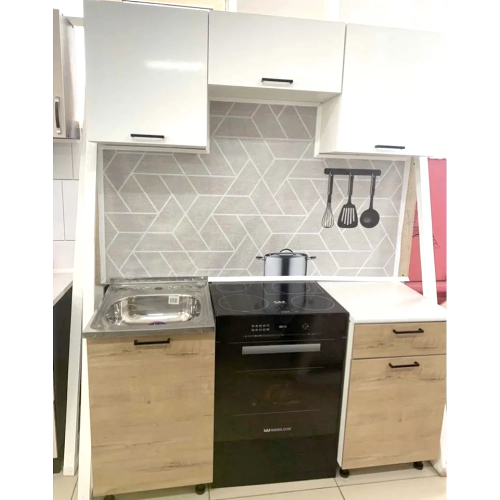 Кухня "Дуся" 1,6 м Белый бриллиант/Дуб бунратти