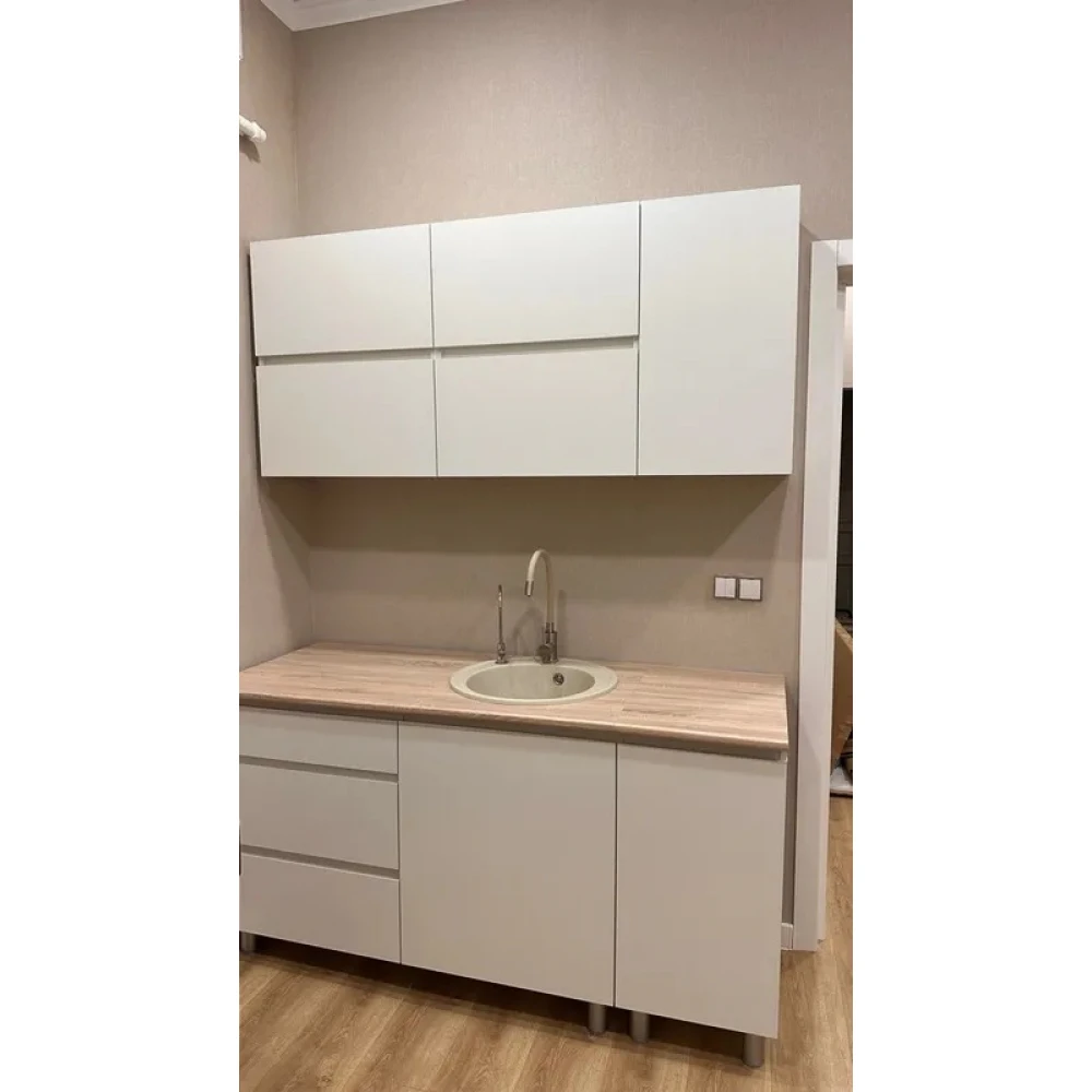 Кухня "Токио МРКГ 1" 1.6м Белый текстурный