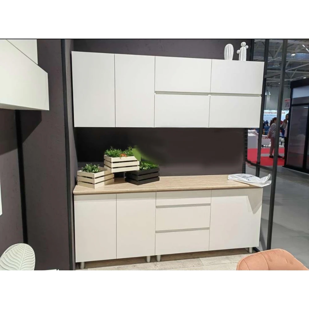 Кухня "Токио МРКГ 1" 2м Белый текстурный