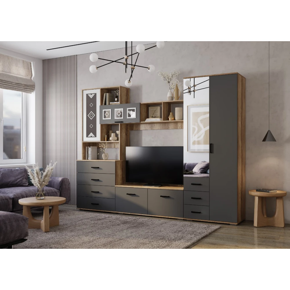 Модульная гостиная "Вегас" КВ дуб каньон/графит