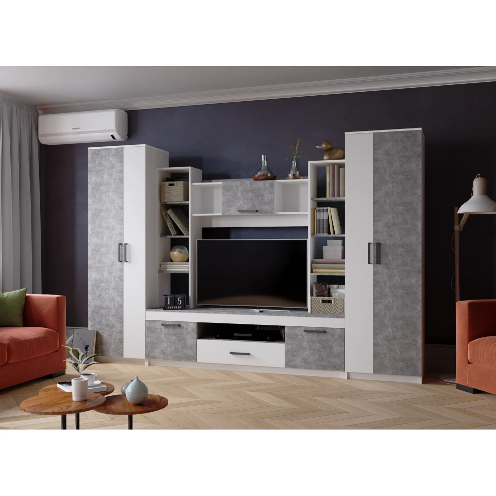 Гостиная "Сидней-2" Белый/Ателье светлое