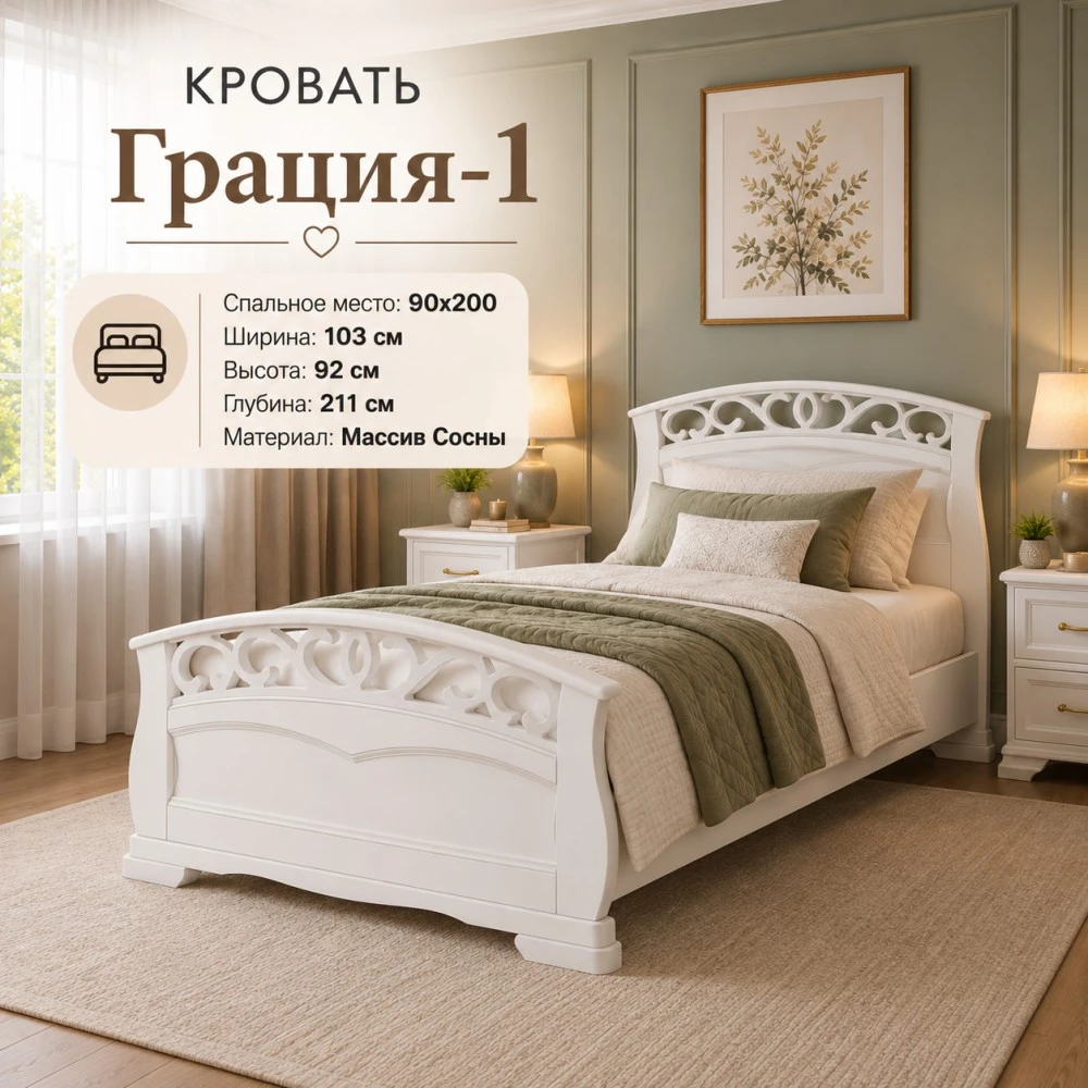 Кровать "Грация-1" КВ 0,9м Белый