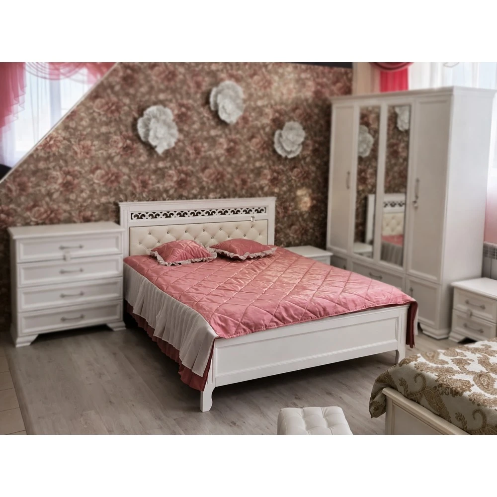 Кровать "Грация" 1,6м (ЦТ) Белый (Стразы) КВ
