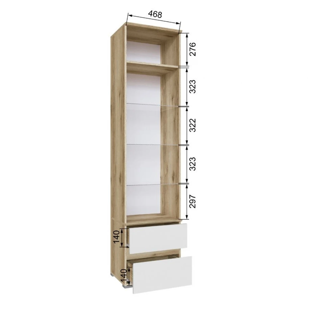 Пенал-витрина "Плейона" Дуб делано/Белый
