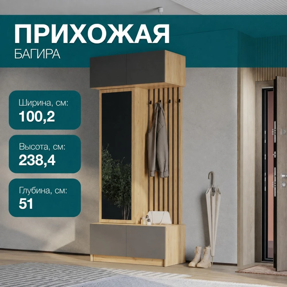 Прихожая "Багира" ПР-03 Крафт/Графит БН