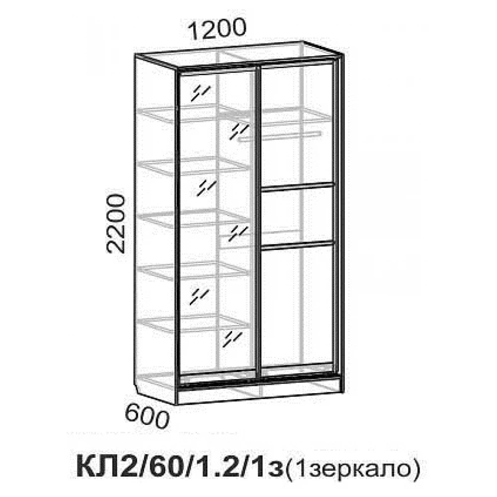 Шкаф-купе "Люкс КЛ2/60/1.2/1з" Ясень анкор