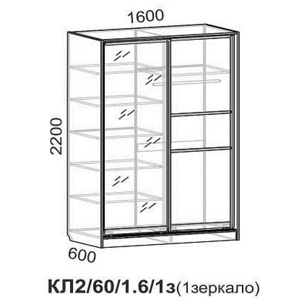 Шкаф-купе "Люкс КЛ2/60/1.6/1з" Ясень анкор