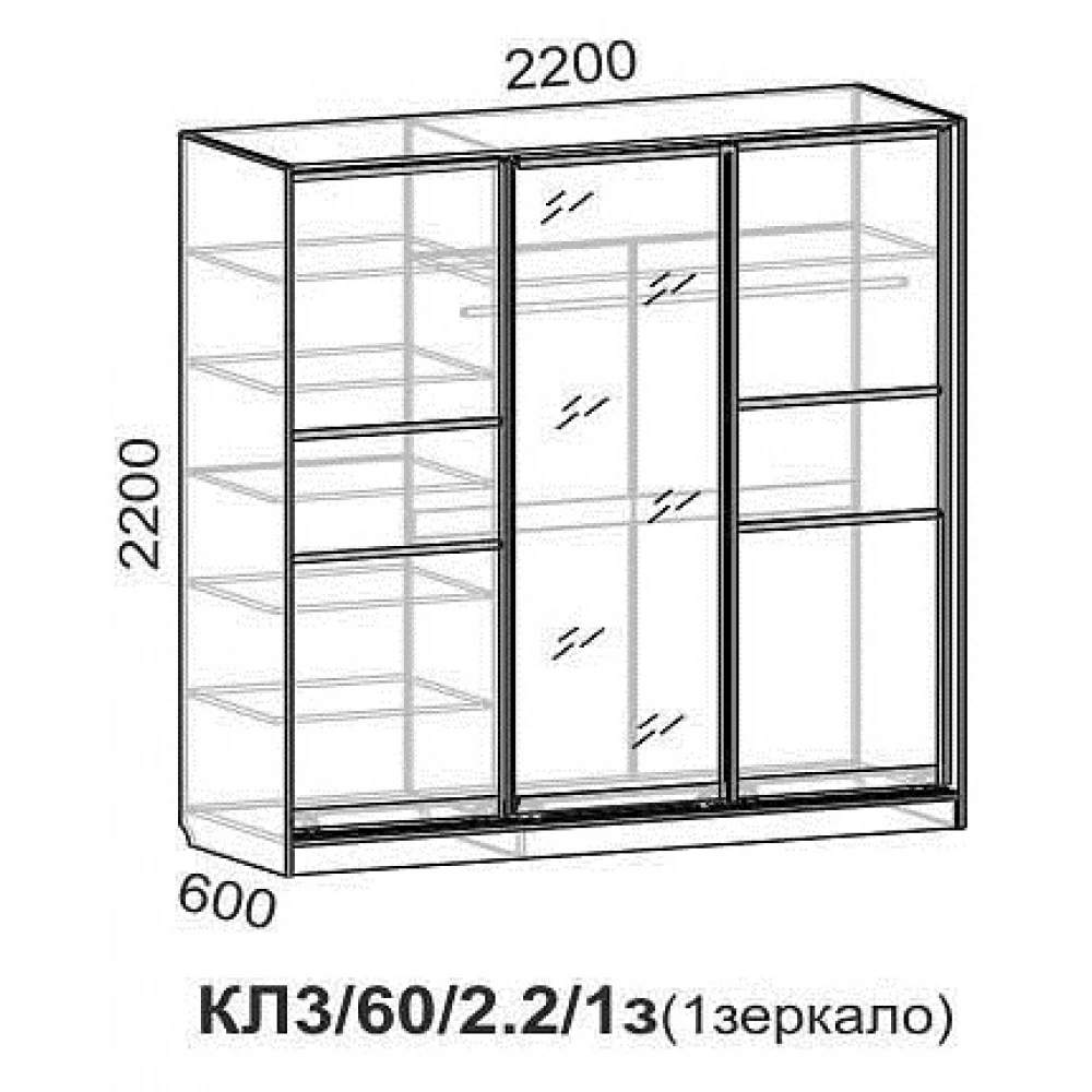 Шкаф-купе "Люкс КЛ3/60/2.2/1з" ясень