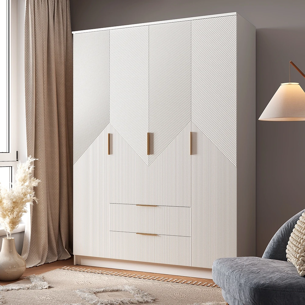 Шкаф 4-створчатый "Эмилия" ШК-11 Белый/Жемчужно белый БН