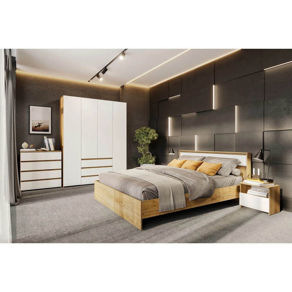 Модульная спальня "Некст 1" Дуб Золотой/Белый