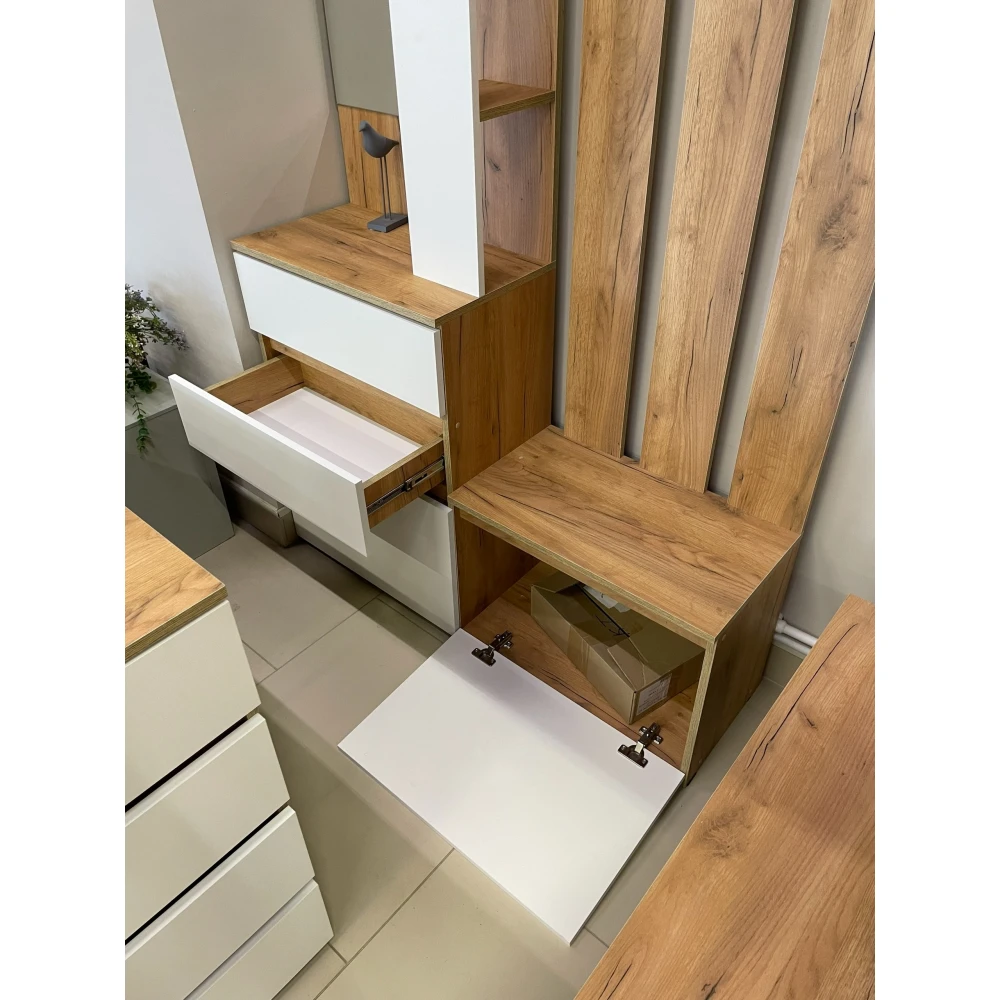 Вешалка с зеркалом "Некст 1" Дуб Золотой/Белый