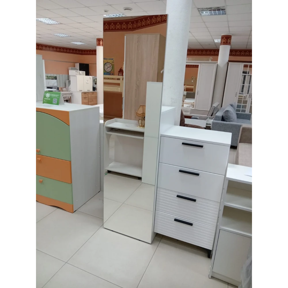 Комод с зеркалом "БРЕНТА" Белый ЛАК КВ